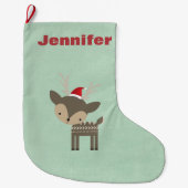 Weihnachten Hirsch in einer roten Weihnachtsmannmü Großer Weihnachtsstrumpf (Vorderseite)