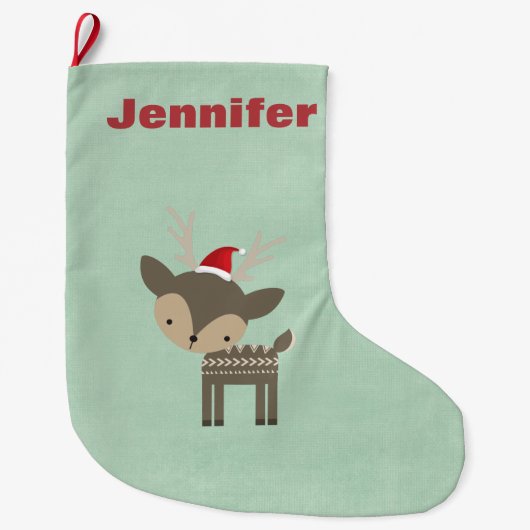 Weihnachten Hirsch in einer roten Weihnachtsmannmü Großer Weihnachtsstrumpf (Vorderseite)