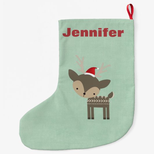 Weihnachten Hirsch in einer roten Weihnachtsmannmü Großer Weihnachtsstrumpf (Rückseite)