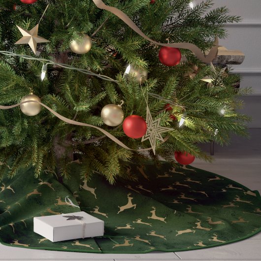 Weihnachten Hirsch Muster Green Gold Polyester Weihnachtsbaumdecke