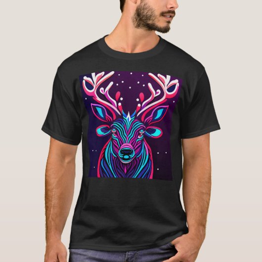 Weihnachten Hirsch Neon Deer Weihnachtsmann Horned T-Shirt (Vorderseite)