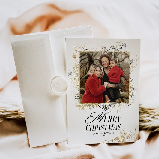 Weihnachten Hirsch Schwarz-Gold-Blumen-Foto Digita