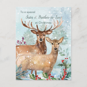 Weihnachten, Hirsch, Schwester & Bruder im Jura Po Postkarte