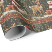 Weihnachten Hirsch Snowman Snowy Forest Geschenke Geschenkpapier (Rolleneckpunkt)