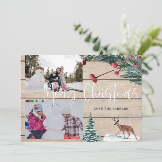 Weihnachten Hirsch Winter Multi Foto Card Einladung (Stehend Vorderseite)