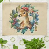 Weihnachten Hirsch Winter Wasserfarbe Tier Geschirrtuch (Gefaltet)