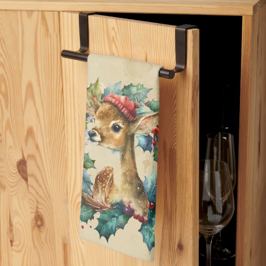 Weihnachten Hirsch Winter Wasserfarbe Tier Geschirrtuch (Drittel gefaltet)