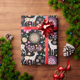 Weihnachten Hirsche Blume Schneeflocken Herzvögel Geschenkpapier