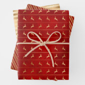 Weihnachten Hirsche Streifen Muster Red Gold Geschenkpapier Set (Beispiel)