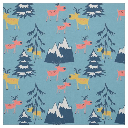 Weihnachten, Hirsche, Wald, Weihnachtsbäume, Urlau Stoff (Muster)