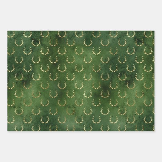 Weihnachten Hirschmuster Grün Gold Geschenkpapier Set (Vorderseite 2)