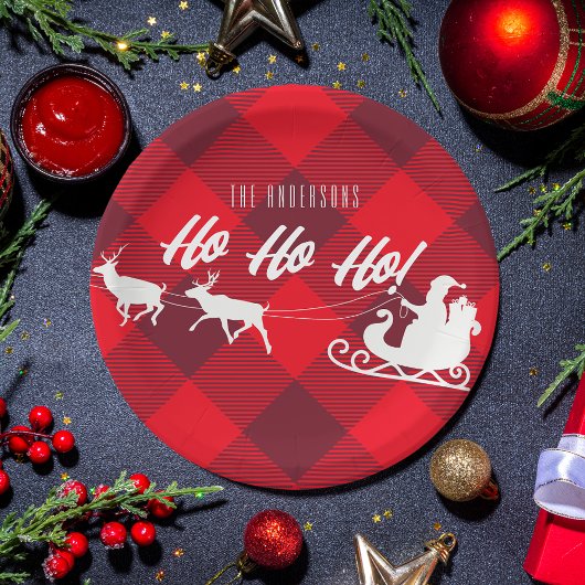 Weihnachten Ho Ho Ho Ho! Santa Red Buffalo Kariert Pappteller