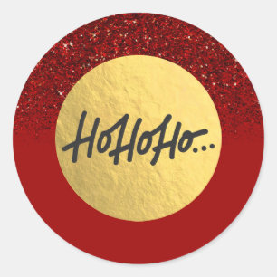 WEIHNACHTEN HO HO HO Roter Glitter Goldfolie Feier Runder Aufkleber