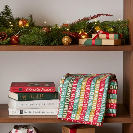 Weihnachten! HO! HO! Rot-Grün- und Goldstreifen Fleecedecke