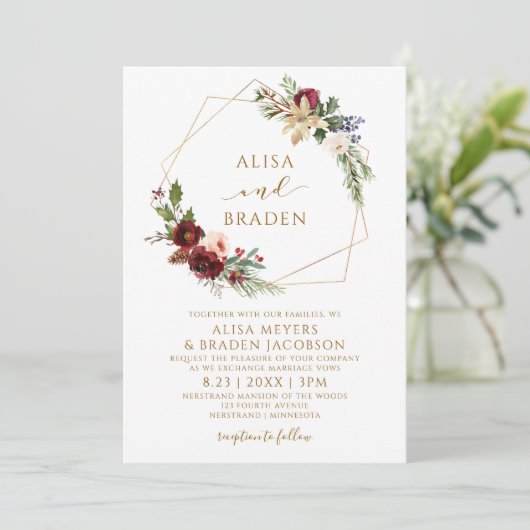 Weihnachten Hochzeit Winter Elegante Weinkeller Einladung (Stehend Vorderseite)