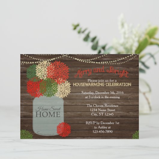 Weihnachten Holida Mason Jar Houseming Einladung (Stehend Vorderseite)