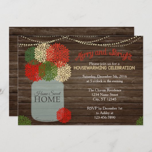 Weihnachten Holida Mason Jar Houseming Einladung (Vorne/Hinten)