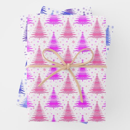Weihnachten Holliday Pink Lila Blue Trees Muster Geschenkpapier Set (Beispiel)