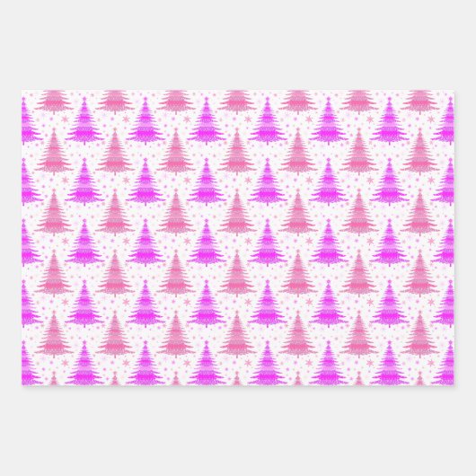 Weihnachten Holliday Pink Lila Blue Trees Muster Geschenkpapier Set (Vorderseite)