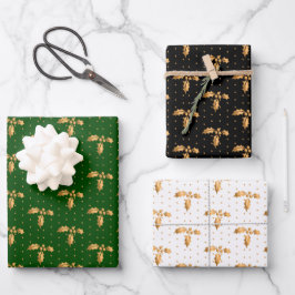 Weihnachten Holly auf Grün, Schwarz und Weiß Geschenkpapier Set