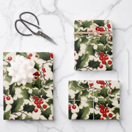 Weihnachten Holly auf hellem Hintergrund Geschenkpapier Set