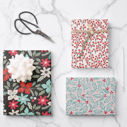 Weihnachten Holly Berries Blume Bundle: Green Red Geschenkpapier Set (Vorderseite)