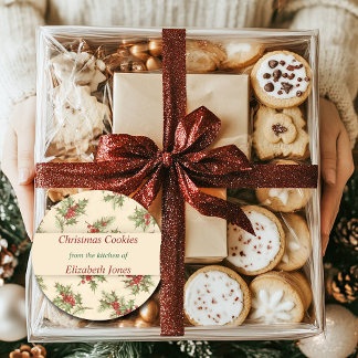 Weihnachten, Holly Berries, Custom Runder Aufkleber