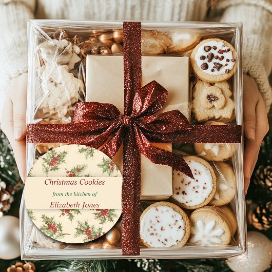 Weihnachten, Holly Berries, Custom Runder Aufkleber