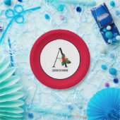 Weihnachten Holly Berries Elegant Monogram Initial Pappteller (Party)