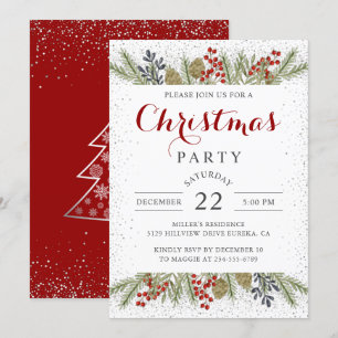 Weihnachten Holly Berries Silver Glitzer Holiday Einladung
