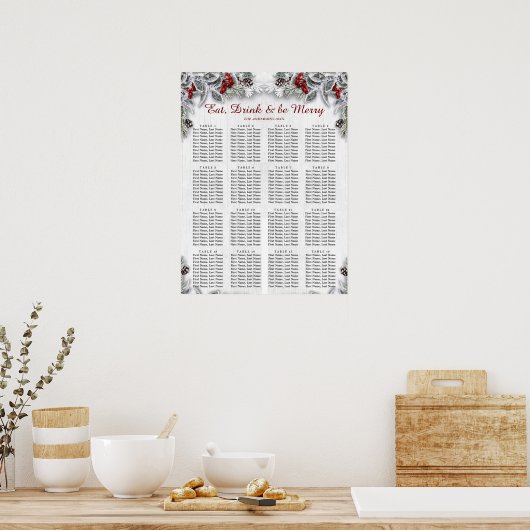 Weihnachten Holly Berry 16 Tische SITZ CHART Poster (Küche)
