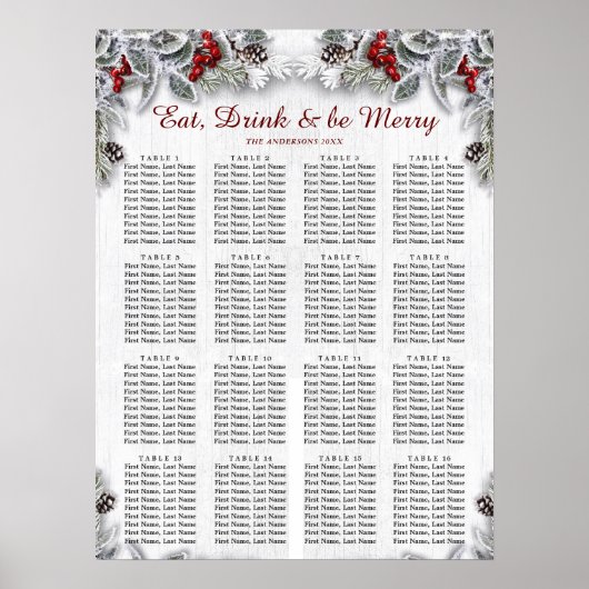 Weihnachten Holly Berry 16 Tische SITZ CHART Poster (Vorne)