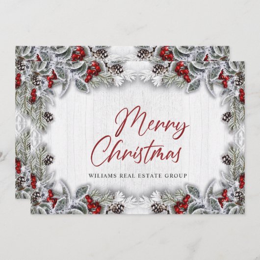 Weihnachten Holly Berry Corporate Rustic Gruß (Vorne/Hinten)