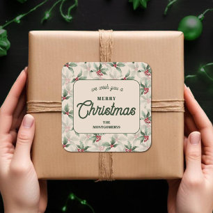 Weihnachten Holly Berry hausgemachte Feiertage Bac Quadratischer Aufkleber