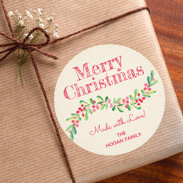 Weihnachten Holly Berry hausgemachte Feiertage Bac Runder Aufkleber