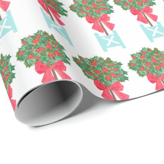 Weihnachten Holly Berry Topiary Robin's Egg Blue Geschenkpapier (Rolleneckpunkt)