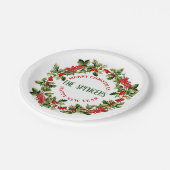 Weihnachten Holly Blätter & Berries Frohe Weihnach Pappteller (Schrägansicht)