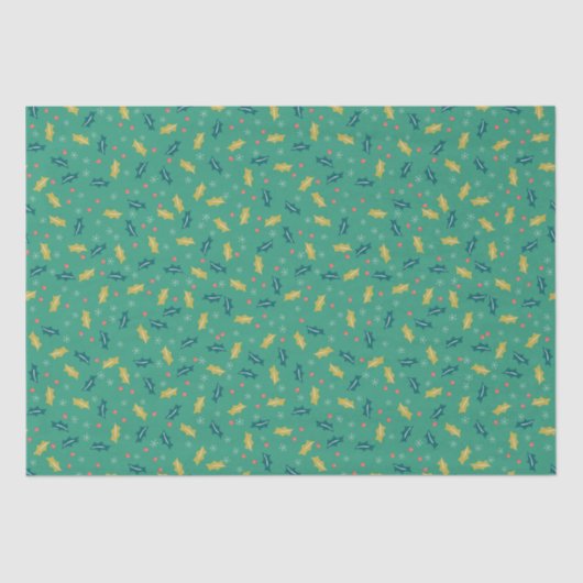 Weihnachten Holly Blätter & Berries mit Schneefloc Seidenpapier (Vorderseite)