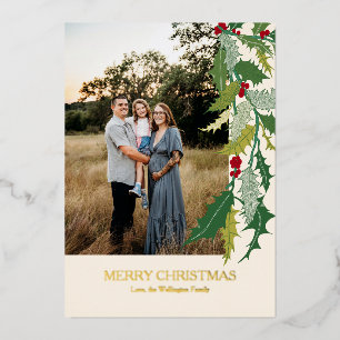 Weihnachten Holly Blätter und Berries Foto Card Folien Feiertagskarte