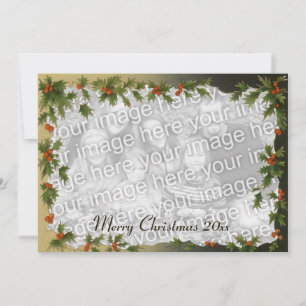 Weihnachten, Holly Border with Red Berries Feiertagskarte