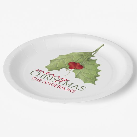 Weihnachten Holly Botanischer Garten Urlaub Pappteller (Schrägansicht)