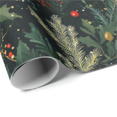 Weihnachten Holly Dark Winter Holiday Foliage Geschenkpapier (Rolleneckpunkt)