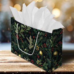 Weihnachten Holly Dark Winter Holiday Foliage Große Geschenktüte