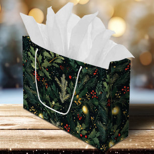 Weihnachten Holly Dark Winter Holiday Foliage Große Geschenktüte