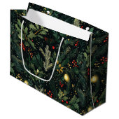 Weihnachten Holly Dark Winter Holiday Foliage Große Geschenktüte (Vorderseite Schrägansicht)