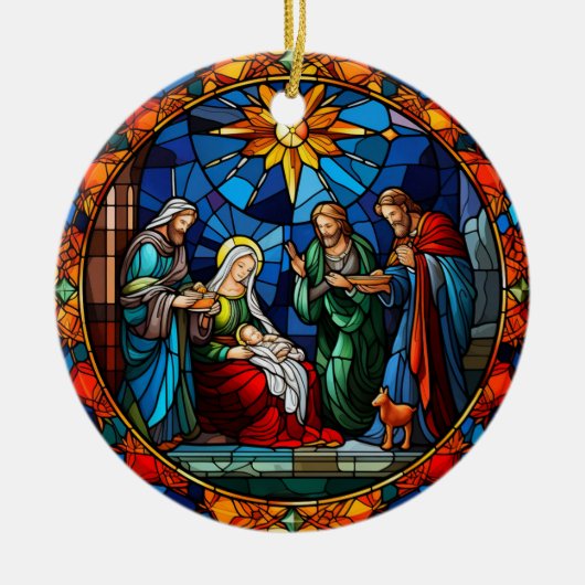 Weihnachten Holly Familie Buntglas Stil Keramik Ornament (Vorne)
