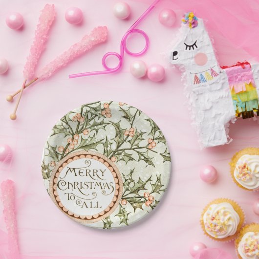 Weihnachten Holly Hübsch Antique Gruß Pappteller (Party)