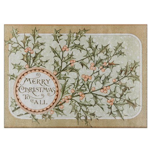 Weihnachten Holly Hübsch Antique Gruß Schneidebrett (Vorderseite)