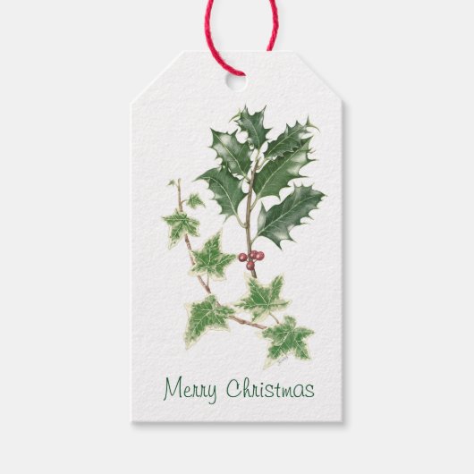 Weihnachten Holly & Ivy Sprig Botanische Wasserfar Geschenkanhänger (Vorderseite)