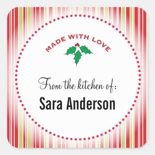 Weihnachten Holly, Personalisiertes Backen Quadratischer Aufkleber (Vorderseite)
